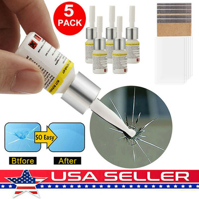 5-Pack Auto Glass Nano Repair Fluid Car Windshield Resin Crack Tool Kit Crack-US
