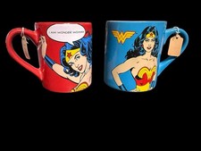Set of 2 Wonder Woman DC Comics 14 oz Coffee Mugs One Red One Blue