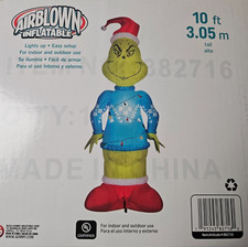 Gemmy 10ft Tall Fuzzy Grinch in Sweater w/ Lights Christmas Inflatable