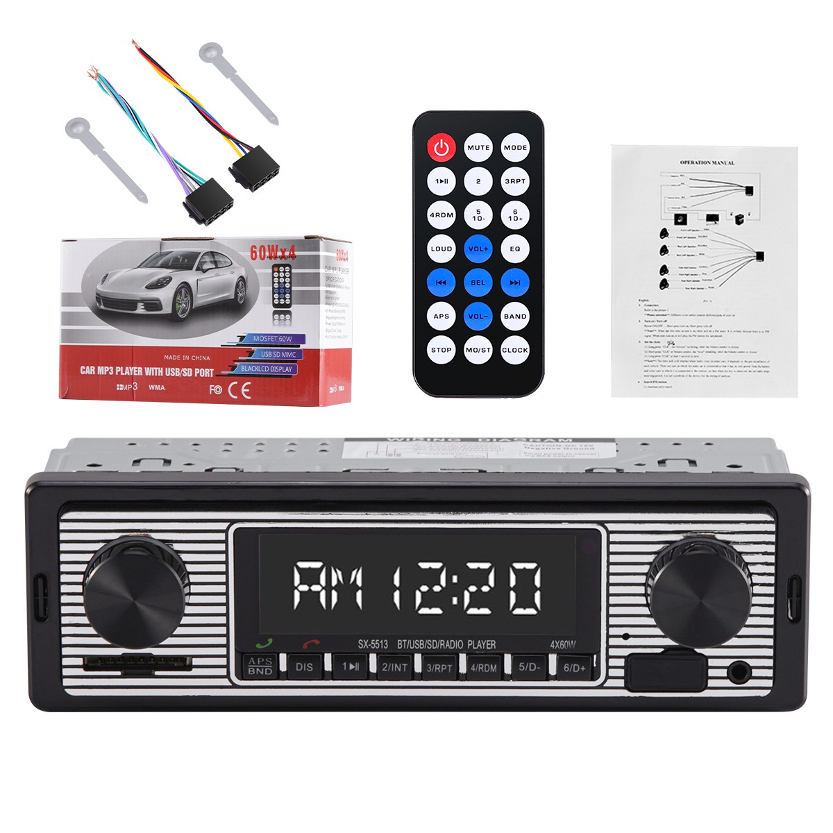 Bluetooth Vintage Car FM Radio MP3 Player USB Classic Stereo Audio Receiver AUX