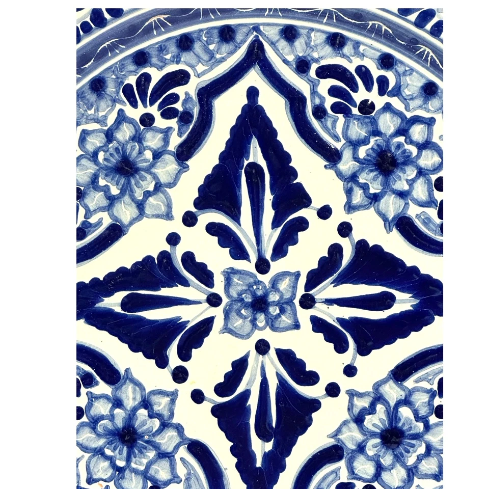 Talavera Puebla Cerámica México Azul Cobalto Blanco 12" Cargador Placa-Diseño D Foto 2 de 4