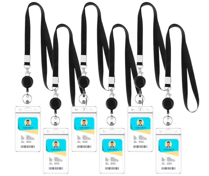 6 Pack Lanyards for ID Badges Holder Retractable Badge Reel 