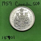 1959 Canada 🇨🇦 50 Cents Canadian Silver Half Dollar  George VI