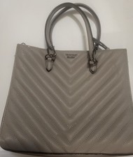 Victoria's Secret Womens Purse V-Quilt Grey Black Satchel Handbag