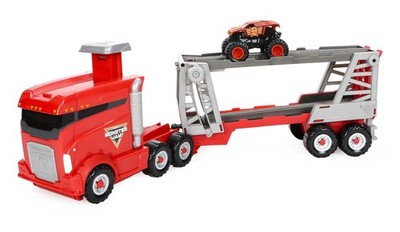 Monster Jam Spielzeug LKW Anhänger 2-stöckiger Ladefläche und Monster Truck 1:64