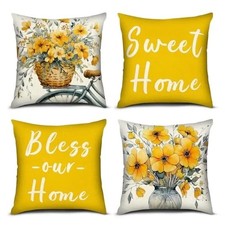 Flower Throw Pillow Cover 18x18 inch Set of 4, Spring Summer Floral Couch