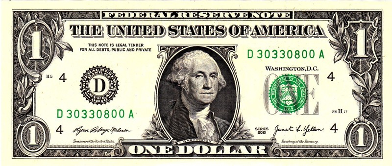 $1 2021 Fancy Serial  Uncirulated CU D30330800A