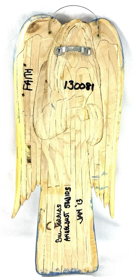Bill Jeralds Madera Tallada a Mano Ángel Colgante de Pared Cruz de Fe 14” Angeldust Studi Foto 4 de 4