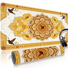Extra Large 40x80cm Bohemian Floral Mandala Mouse Pad With Hummingbird Design