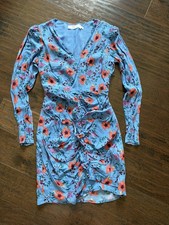 ASTR The Label Womens Blue Floral Long Sleeve Short Mini Dress Size XS