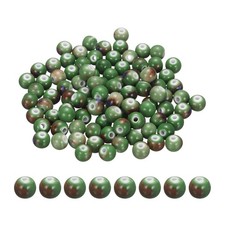 100Pcs 8mm Round Ceramic Porcelain Beads, Glaze Change Green