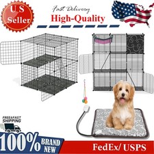 2/3-Tier Metal Cat Cage House Kennel Crate w/ Waterproof Heating Mat