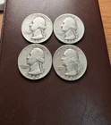 Lot of 4 90% Silver Washington Quarters Junk Silver - FREE SHIPPING