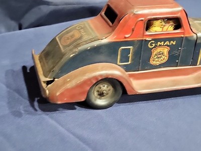 VINTAGE 1930s Louis Marx Tin Windup G-Man Pursuit Car Working