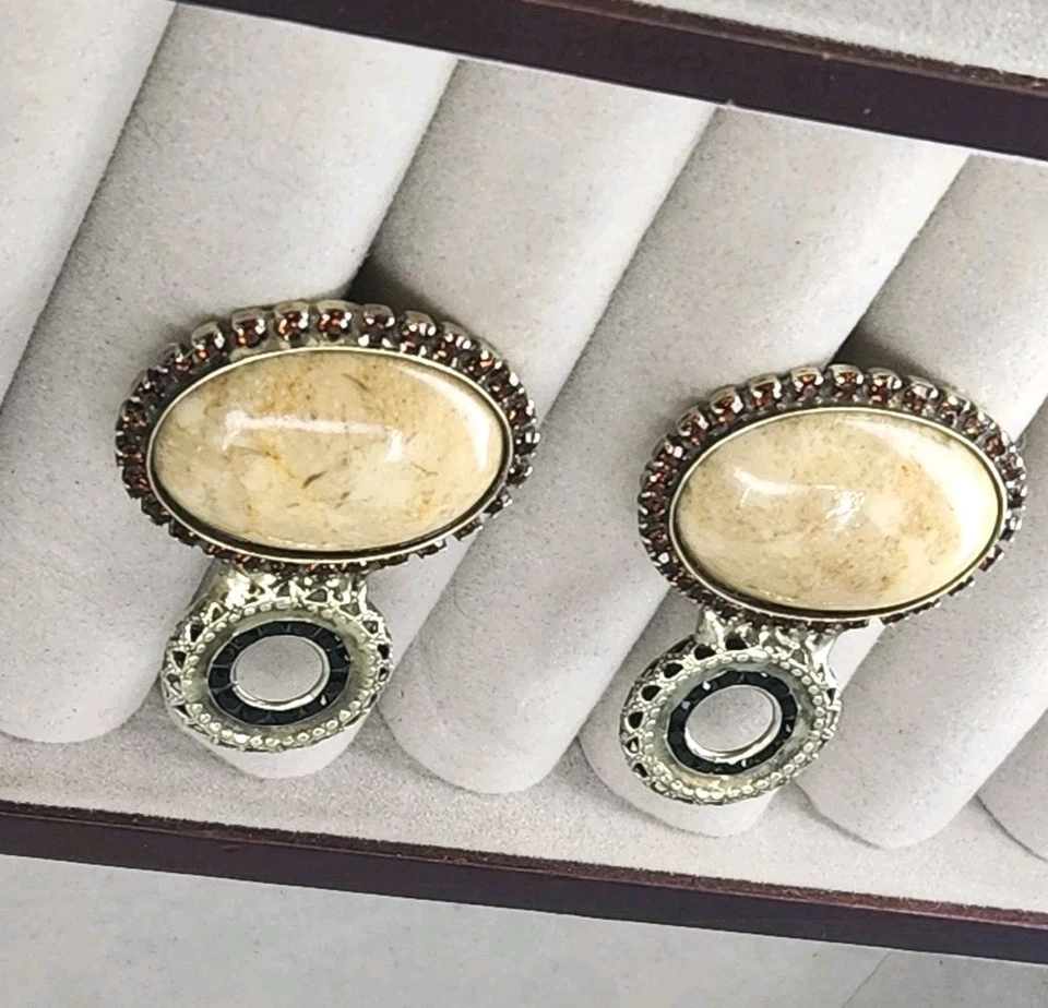 Sorrelli 复古棕色水晶和白色蛋石黄铜稀有夹子,完好 — 第 2/4 张图片