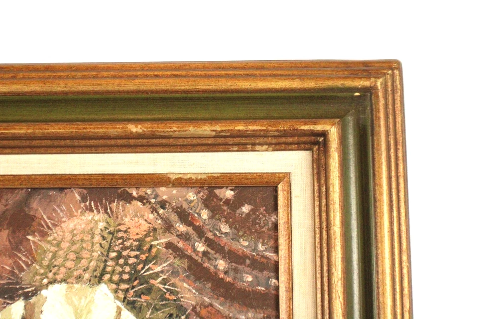 Pintura al óleo de bodegón floral tropical de mediados de siglo firmada por E. C. Boggess Foto 4 de 4