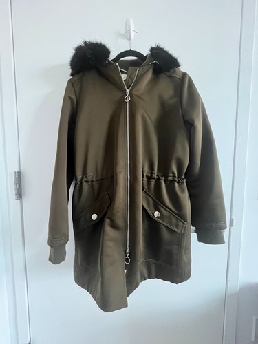 Rejina Pyo Parka 12 UK / 8 US Khaki Jacket with Faux Fur Removable Trim