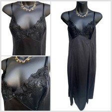 Whimsi Goth VTG 80s Full Slip Dress Floral Sheer Bodice Silky Black Women  s 38