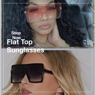 Wide Frame Square Flat Face Sunglasses