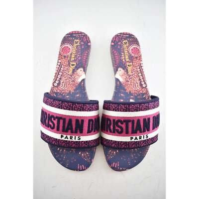 Christian Dior Dway Animals Pink Blue White Logo Slide Mule Flat