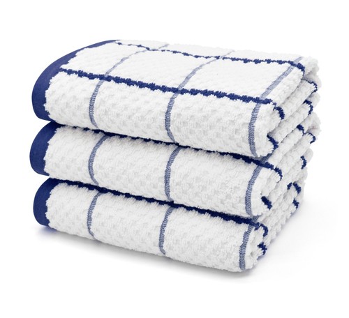 Large Jumbo Cotton Tea Towels 3 Pack Large Check Waffle Kitchen Dish Dry Towel - Picture 25 of 36