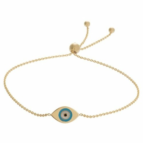 Brazalete de mal de ojo esmaltado turquesa de oro liso 14K longitud ajustable - Imagen 3 de 11