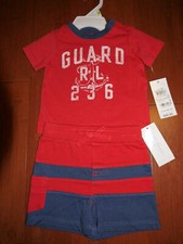 NWT Ralph Lauren Boys 2PC Red Tee w/ Shorts Set Sz. 6 Months   55