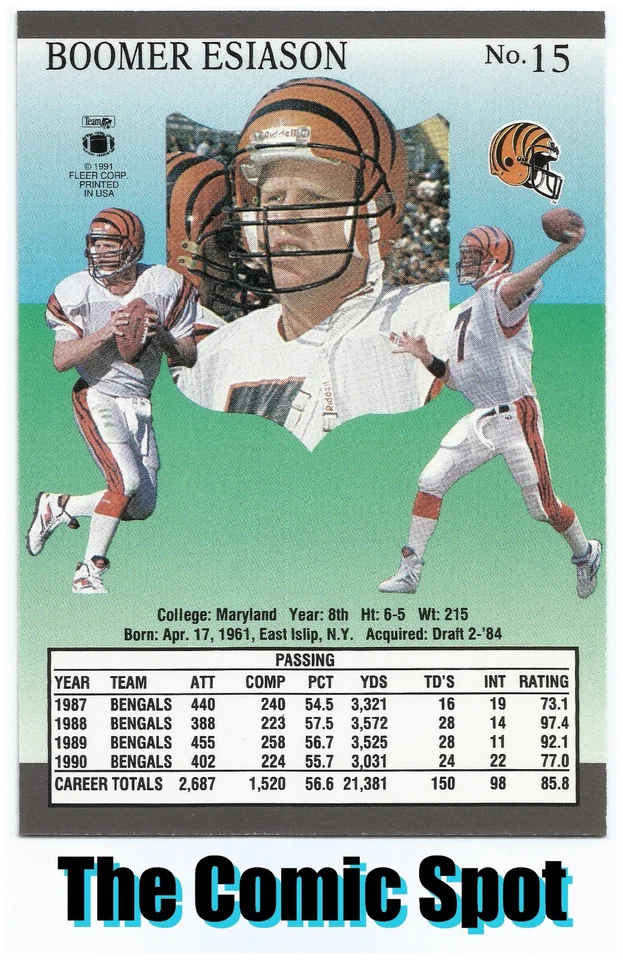 1991 FLEER ULTRA ~ BOOMER ESIASON #15 ~ CINCINNATI BENGALS ~ NFL FOOTBALL CARD - Image 2 of 3