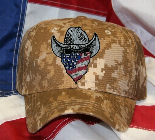 GORRA DE PARCHE DE CALAVERA SOMBRERO DE VAQUERO BANDERA DE EE. UU. PAÑUELO PATRIÓTICO GAFAS DE SOL SUROESTE - Imagen 5 de 16