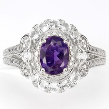 GENUINE PURPLE AMETHYST WHITE TOPAZ ACCENTS 925 SILVER ELEGANT SOLITAIRE RING 8