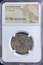 NGC Certified Ancient Byzantine Coin 527-565 AD Justinian I Half Follis Genuine