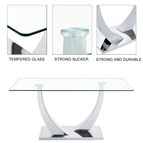 63" Dining Set of 5 PCs, 1 Tempered Glass Dining Table w Silver Base+4 Chairs - Picture 8 of 23