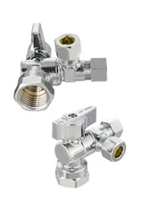 2PCS 1/4-Turm Dual Compression Outlet Angle Stop Valve, 1/2"Fip x3/8" x3/8" Comp