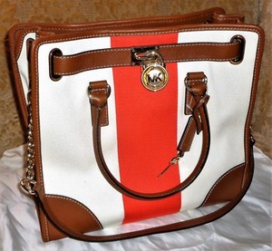 nouveau hamilton large logo metallic stripe satchel