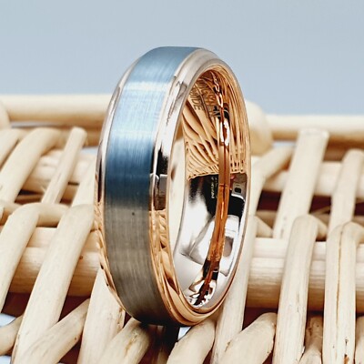Engagement Ring Unisex Wedding Band for Him & Her Engrave 6mm Rose Gold Tungsten