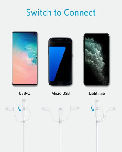 Anker Câble Powerline II 3 en 1, Câble Lightning/Type C/Micro USB Certifié MFI - Photo 7 sur 8