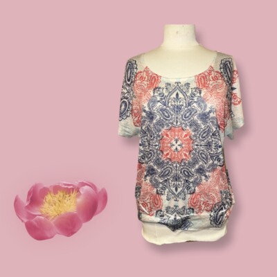 seven7 womens floral blouse red n blue multicolor casial top 