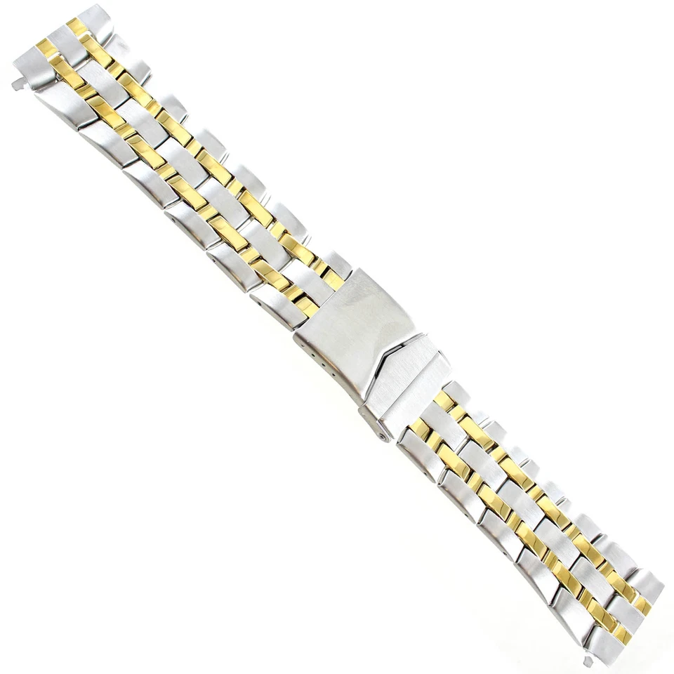 24mm deBeer Two Tone Stainless Steel Curved & Straight End Buckle Watch Band - Image 3 of 4