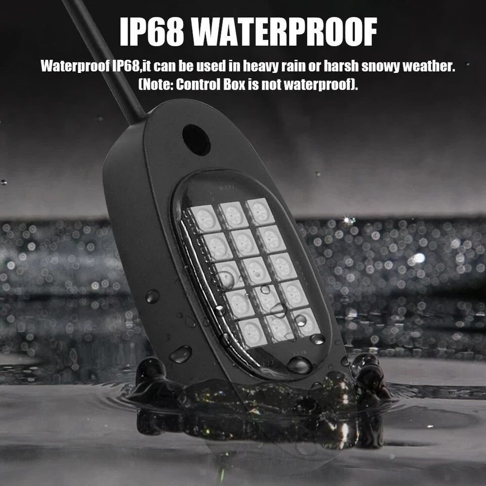 Ajuste Jeep Wrangler JKU JK 4 cápsulas RGB LED luz de roca de neón debajo de la carrocería Bluetooth APP Foto 4 de 4