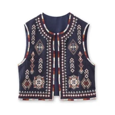 Navy Boho Floral Embroidered Vest, Tribal Hippie Vest, Summer Vest, Beachwear