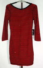 Express Ladies Juniors Sweater Dress Red Black Striped 3/4 Sleeve  Size XS NEW