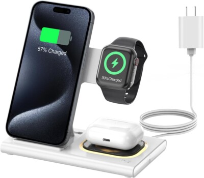 3 in 1 Foldable Charging Station for Apple Products,Fast Wireless Charger - NEW