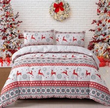 Christmas Duvet Cover 2 Pillow Case Set Snowflake Elk Reindeer Deer King Hearts