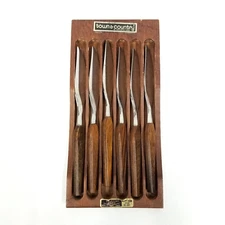 Vintage Steak Knife Set 8 MCM Wood Fleetwood Handle with Tray Town & Country