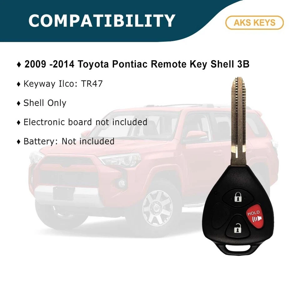 兼容丰田 4Runner 2010 2011 2012 2013 2014 年 2014 年汽车遥控钥匙链外壳 — 第 4/4 张图片