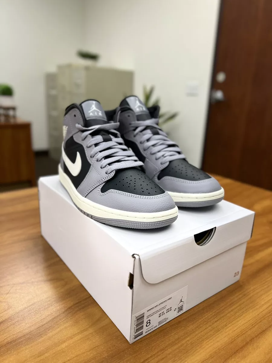 Nike Air Jordan 1 Mid Cement Grey Women Size 8 #BQ6472-022 Brand New