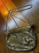 Vintage Gold Mesh Purse Bag With Zip Closure  Metal Crossbody Chain