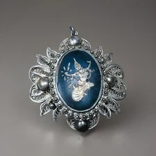 Beautiful Original Vintage Enameled Made In Siam Sterling Silver Pendant 14.8 g