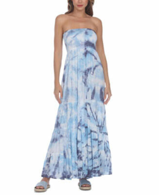 MSRP $58 Raviya Strapless Maxi Cover-Up Sky Tie Dye Aqua Size Small | eBay