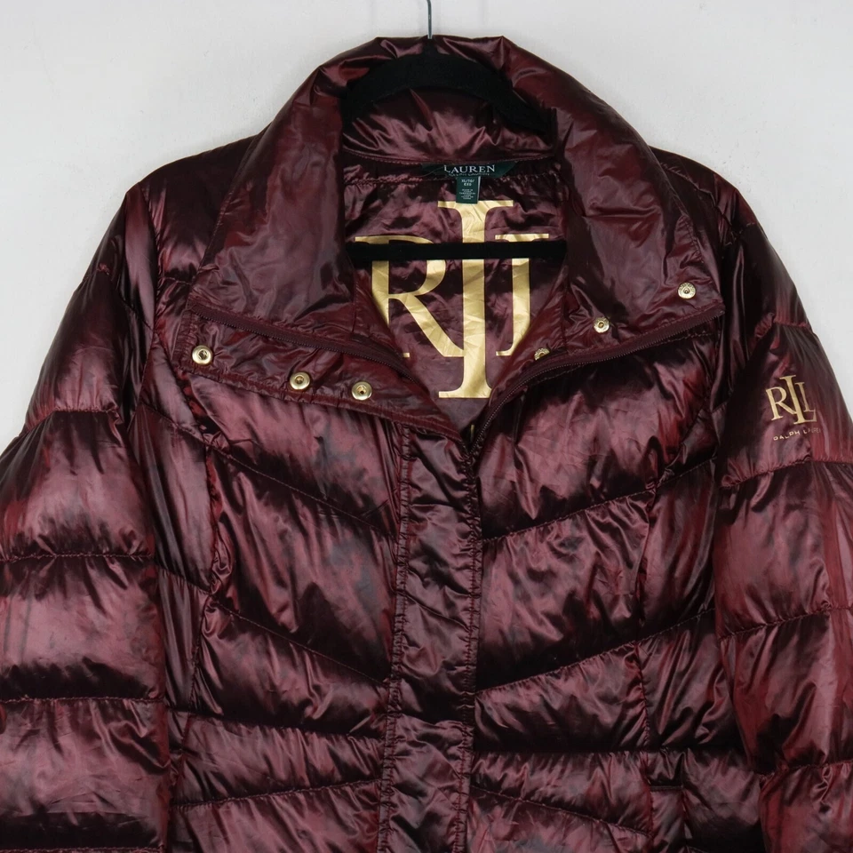 Chaqueta acolchada Lauren Ralph Lauren para mujer talla XL borgoña metálica dorada botones Foto 2 de 4